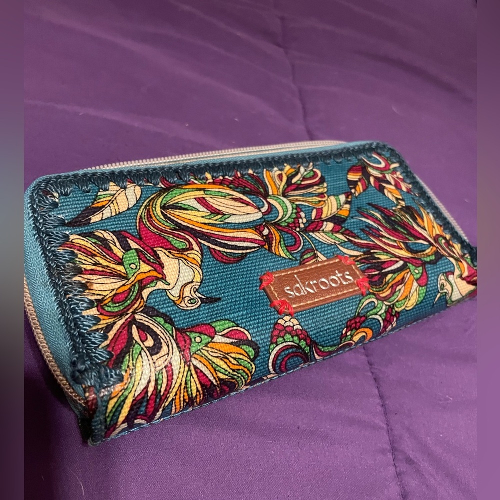 Sakroots Vibrant Teal and Multicolor Wallet
